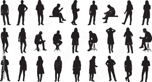 Collection of various human silhouettes in different poses standing
