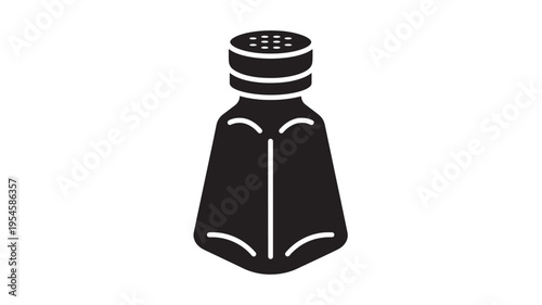 Salt shaker icon with a sleek silhouette and a perforated cap for seasoning food and beverages. featuring spice container, condiment, kitchenware