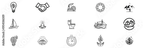 Collection of 12 distinctive black and white symbolic icons