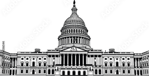 United States Capitol building detailed line art illustration iconic Washington DC government landmark classical architecture vector design