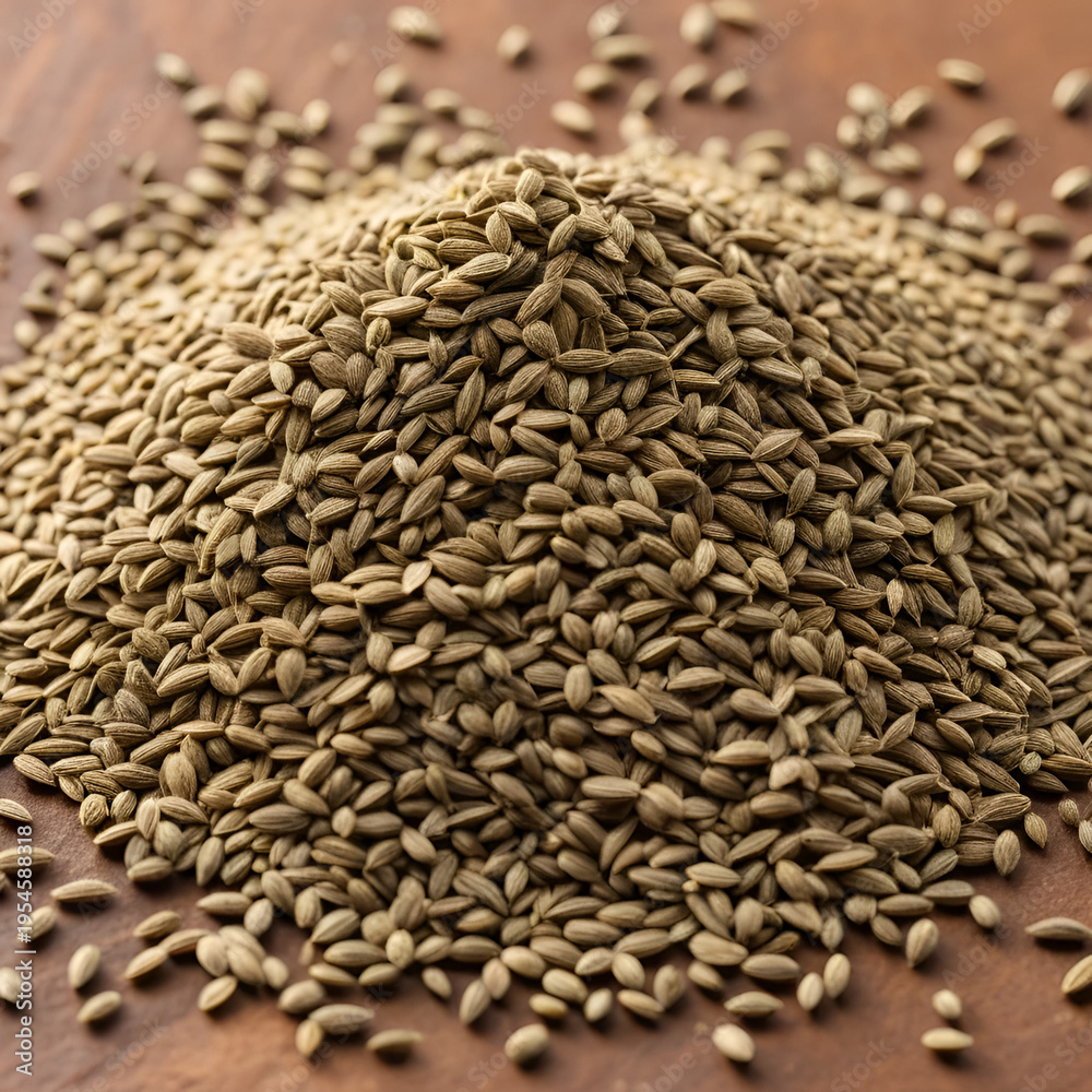 Obraz premium A pile of aromatic ajwain seeds showcasing its earthy tones and tiny textured surface