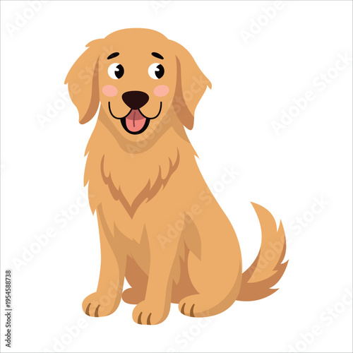 Happy golden retriever dog sitting cartoon vector character