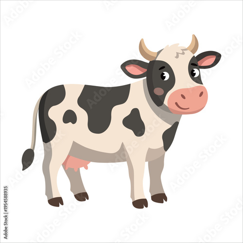 Cute cartoon cow vector illustration isolated on white background