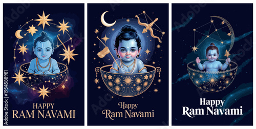 Happy Ram Navami with Baby Lord Krishna Devotional Illustration