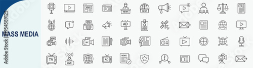 mass media communication icons set, minimal line vector design