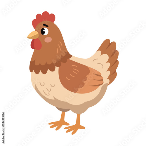 Cute cartoon chicken vector illustration isolated farm bird