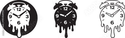 Melting clock surreal icon bold uniform stroke.