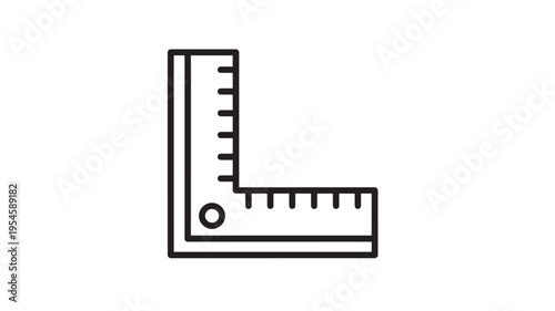 Square ruler icon with black outline and measurement marks, symbolizing precision and carpentry tools.