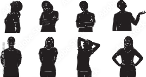 Silhouettes of people in various poses and expressions