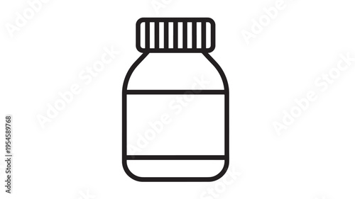 Jar icon with ribbed cap and blank label area for text or branding elements, graphic representation featuring container, bottle, medical with