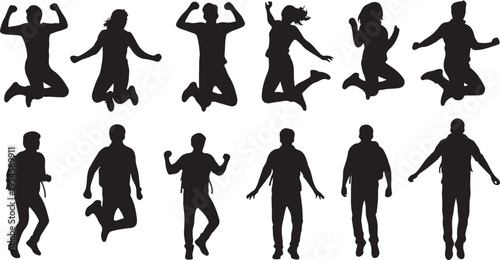Collection of black silhouettes of people in various poses