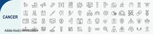 Cancer Awareness and Medical Treatment Line Icon Set for Healthcare