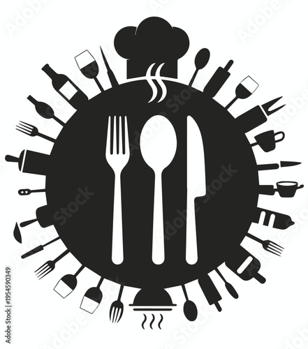 Kitchen tools circle for cooking resources