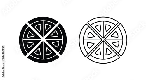 Two stylized orange slices one filled and one outlined are displayed