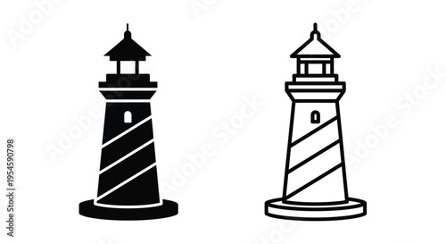 Two black and white lighthouse icons with slightly different designs