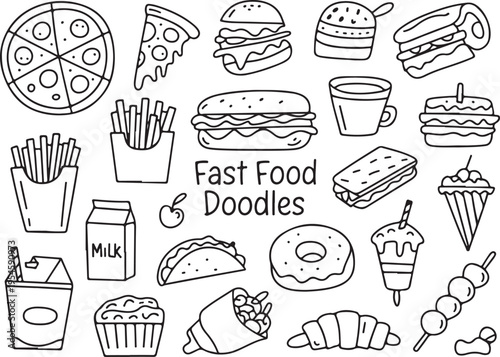 Tacos burritos and wraps doodles set