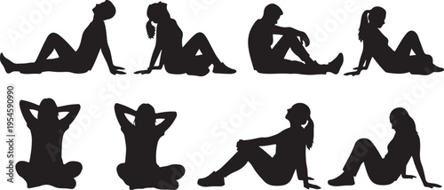 Silhouettes of women in various yoga poses and stretches