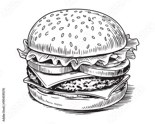 Beef burger with cheese tomato and lettuce layers