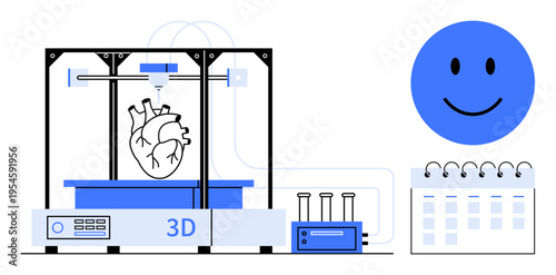 3D printing technology. 3D printing creating medical solutions with precision heart models. 3D printing applies to healthcare, research, education, and personalized medicine ideas