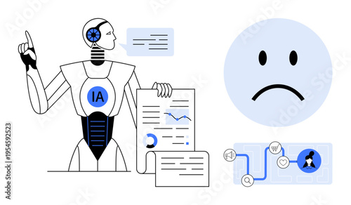 Artificial intelligence. AI robot analyzing data and providing insights. Artificial intelligence interpreting emotional feedback and decision graphs. For tech, education, automation, big data