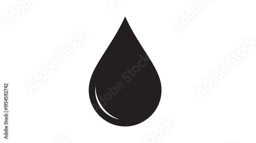 Drop black icon with reflection on white background, simple liquid symbol for design. featuring water, clean, pure with fluid and condensation