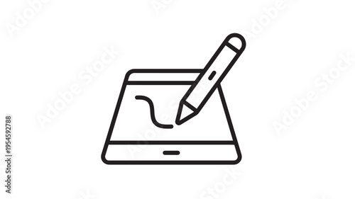 Stylus pen drawing a wavy line on a digital tablet, representing digital art and design on an electronic device.