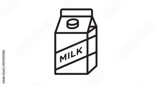 Milk carton icon with the word 'MILK' written diagonally on a white background, representing dairy. featuring package, drink, beverage with food and