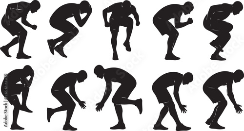 Silhouette of a man in various running positions sequence