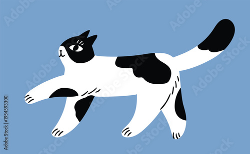 Vector funny cat illustration. A children's poster for a nursery. Cute cat goes about his business. Whimsical animal print. 