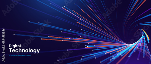 Light Particle Stream Along Fiber Optic Cables Showing Big Data Flow. Technology Background for Presentations on AI, Cyber Security, and Digital Speed.