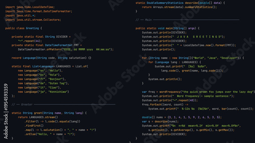 Coding Interface Showing Hello World Program in Modern Cross-Platform Programming Language. Clean Software Engineering Concept Visual.