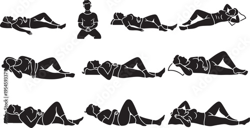 Yoga poses for flexibility and relaxation in black silhouette