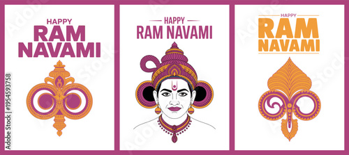 Happy Ram Navami Festival with Lord Ram and Sacred Symbol Designs