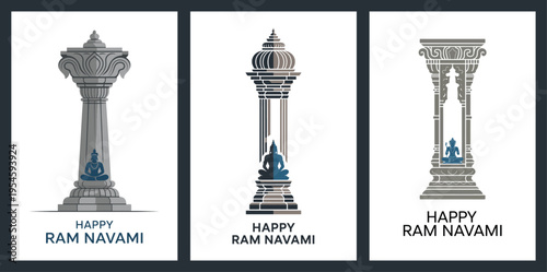 Happy Ram Navami Temple Pillar Architecture Illustration Hindu Festival Sacred Column Vector Design