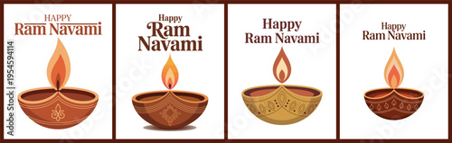 Happy Ram Navami Diya Lamp Illustration Hindu Festival Greeting Card with Traditional Oil Lamp Vector Design