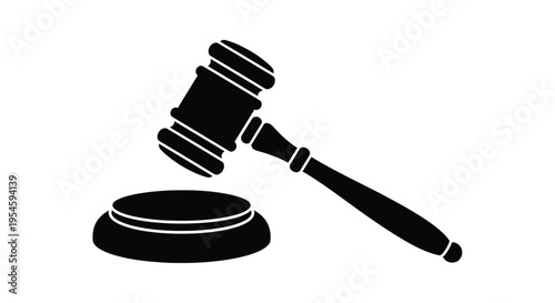 A black gavel and sounding block depicted in a stark silhouette