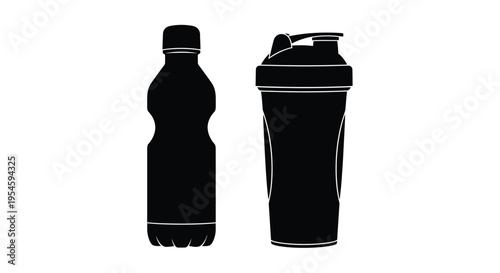 Two drink containers in black a bottle and a shaker silhouette