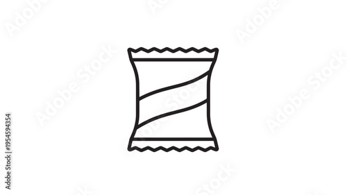 Candy wrapper icon with diagonal stripes and serrated edges on white background, simple outline design.