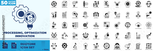 Processing, Optimization,Innovation Duotone Editable Icons set