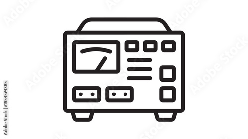 Electronic device icon with analog meter and buttons, symbolizing measurement or control equipment for scientific or technical applications.