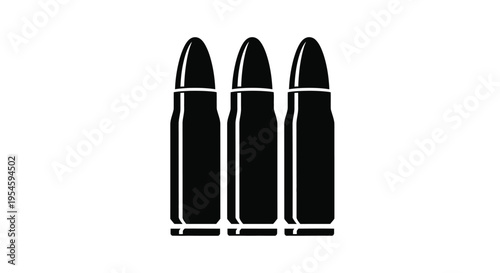 Three bullets aligned in a row stark black and white silhouette