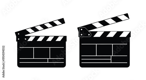 Two black film clapperboards shown in a stark silhouette