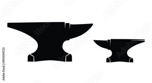 Two black anvil shapes displayed against a white background silhouette