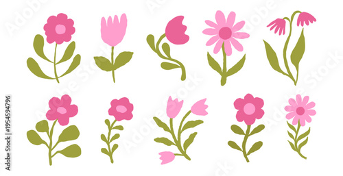 Vector hand drawn sketchy doodle illustration, flowers for prints and cards, simple minimal design elements, blossom and spring