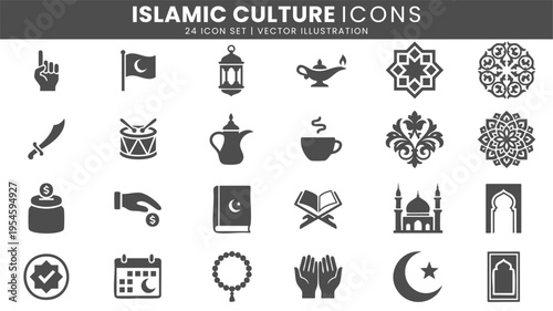 Islamic culture icons vector set