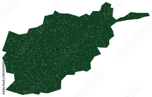 Circuit board map vector illustration of Afghanistan – Digital PCB Territory, Transparent Background, Technology, Communication
