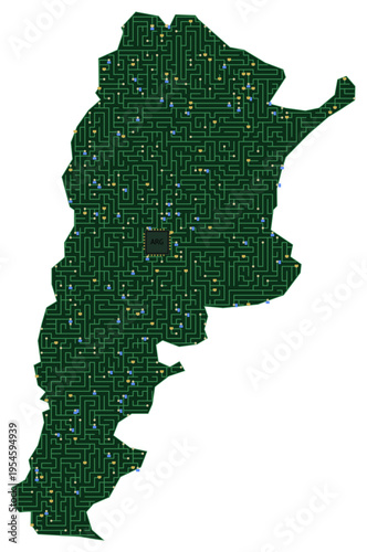 Circuit board map vector illustration of Argentina – Digital PCB Territory, Transparent Background, Technology, Communication