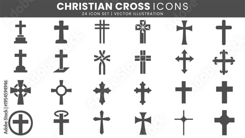 Christian cross religious symbols icons vector set