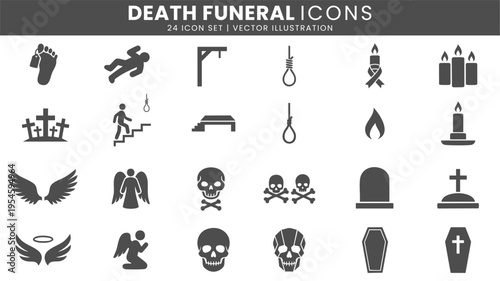 Death funeral memorial icons vector set