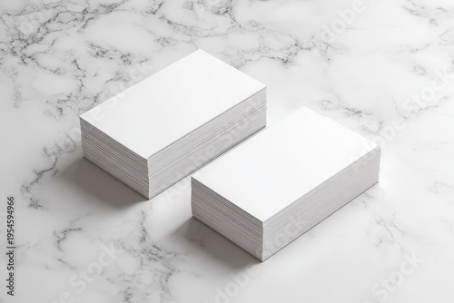 Blank White Business Cards Stacked on Marble Surface